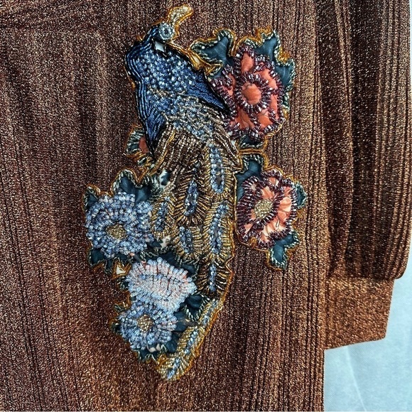 PatBo Lurex Embellished Deep V Neck Tunic Mini Dress Size XS Copper - Picture 13 of 15